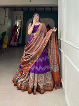 Purple Tussar Silk Ajarakh Lehenga Choli