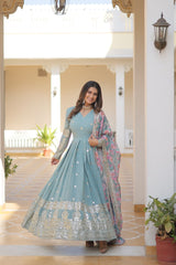 GORGETTE ZARI EMBROIDERY READY TO WEAR GOWN