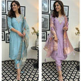 Purple & Blue Chanderi Silk Suit Set