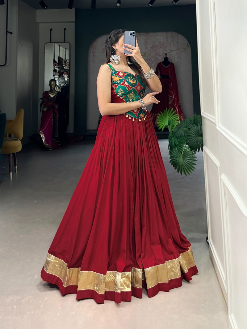 Red Rayon and Silk Fusion lehenga