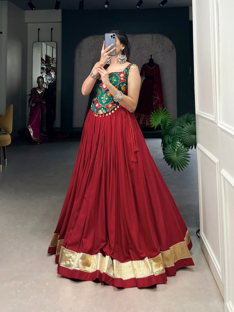 Red Rayon and Silk Fusion lehenga