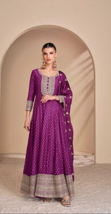 Pure Viscose Jacquard Silk Embroidered Suit Set