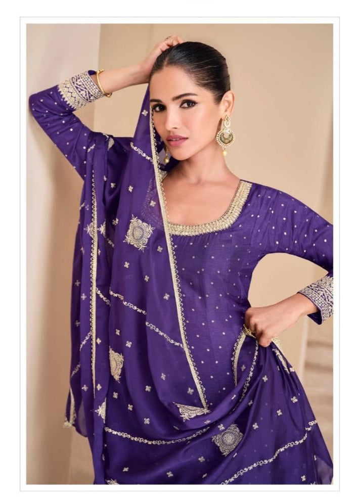 Pure Viscose Jacquard Silk Embroidered Suit Set