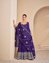 Pure Viscose Jacquard Silk Embroidered Suit Set