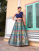 Blue & Wine Banarasi Lehenga Choli