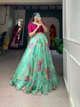 Pink & Green Organza Co-ord style Lehenga