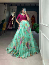 Pink & Green Organza Co-ord style Lehenga