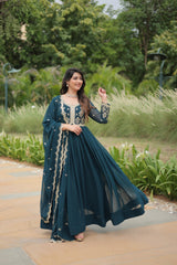 Faux Blooming with Sequins-Multi & Zari Embroidery Gown