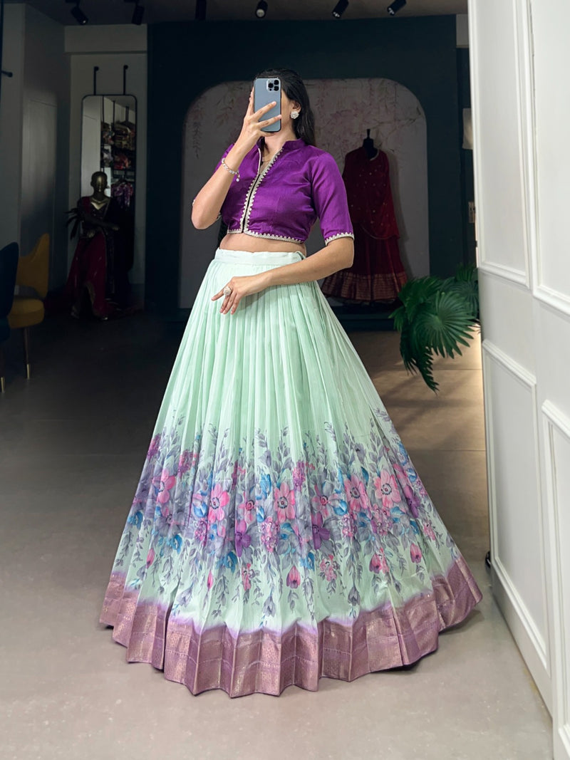 Pink & Green Cotton Silk Co-ord Set Lehenga Choli