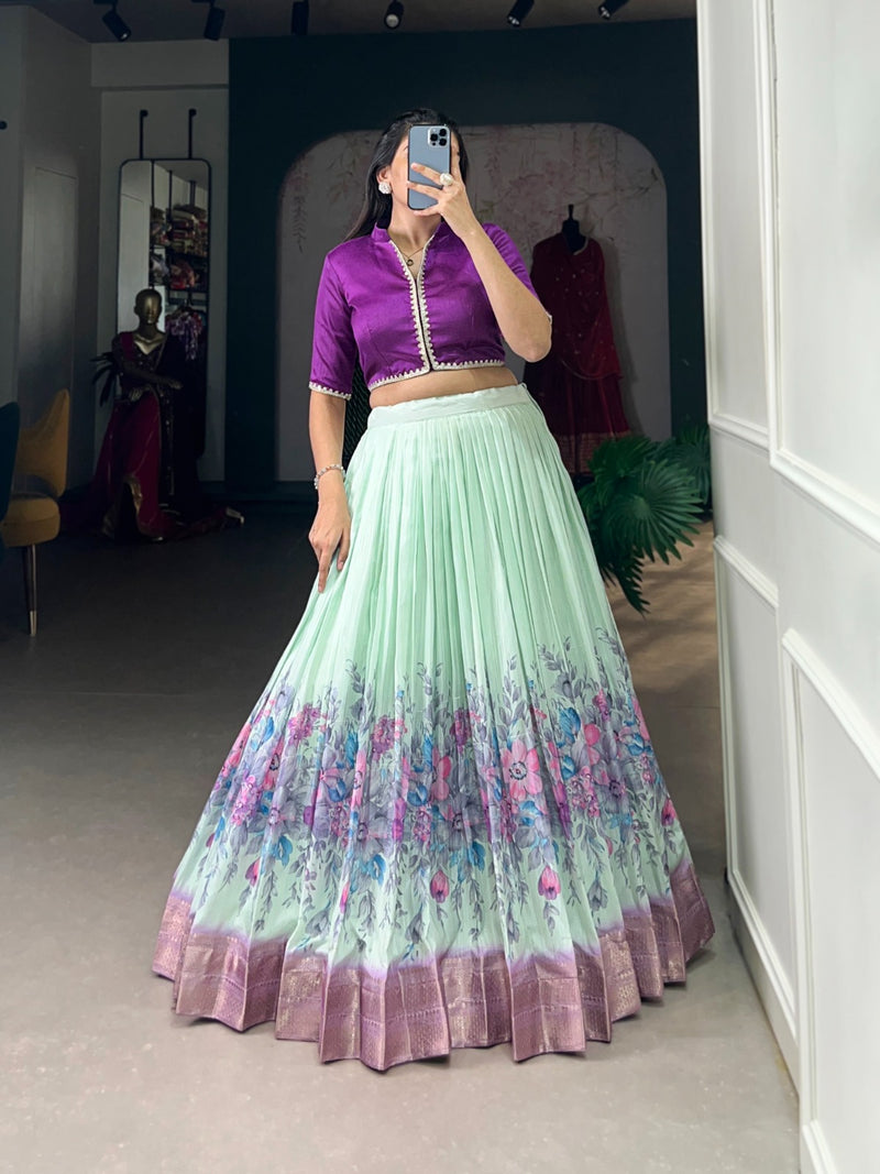 Pink & Green Cotton Silk Co-ord Set Lehenga Choli