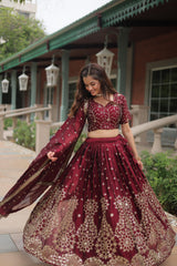 Maroon Rangoli Silk with Sequins & Thread Embroidery Lehenga