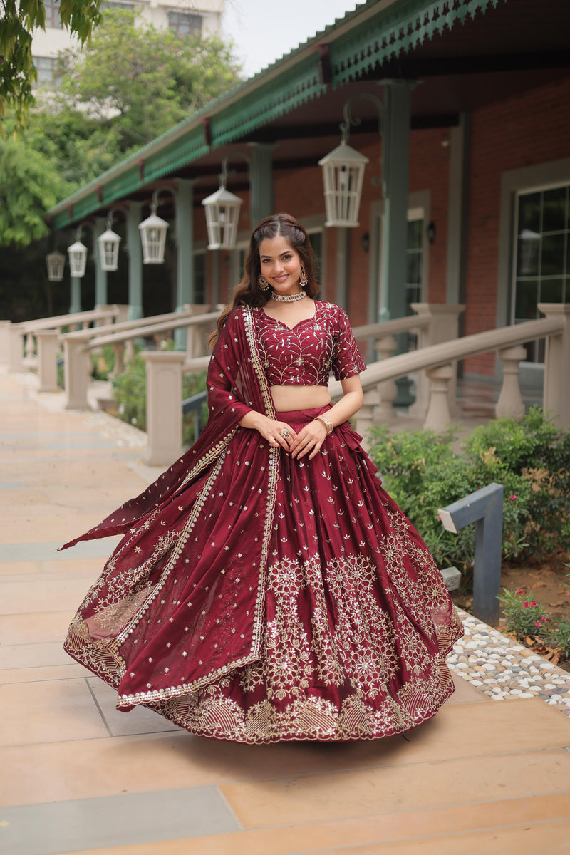 Maroon Rangoli Silk with Sequins & Thread Embroidery Lehenga