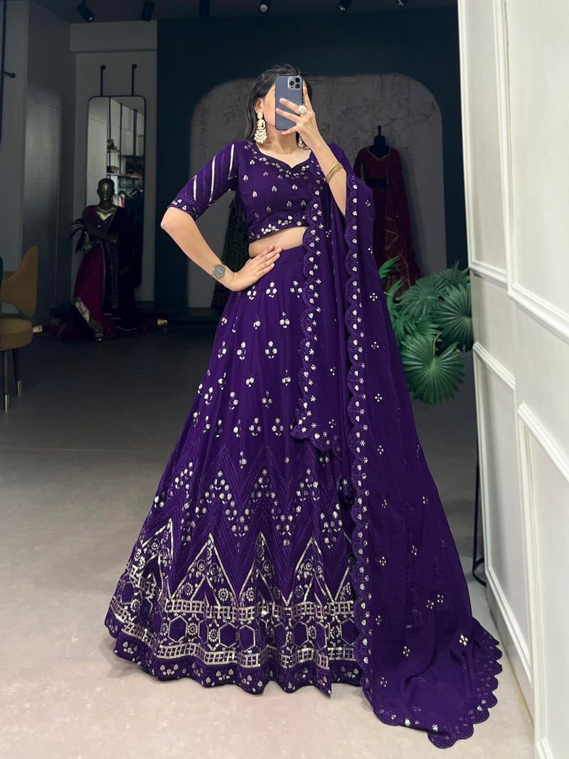 Purple Gorgette Sequins & Thread Embroidery Lehenga