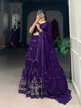 Purple Gorgette Sequins & Thread Embroidery Lehenga