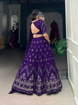 Purple Gorgette Sequins & Thread Embroidery Lehenga