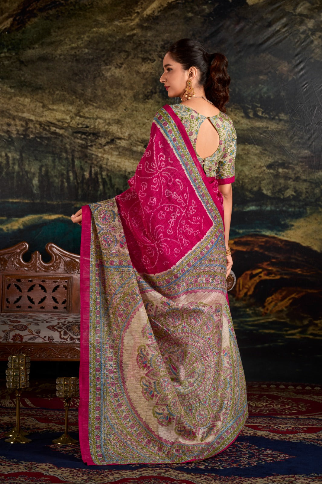 Fusion of Madhubani & Bandhej Saree