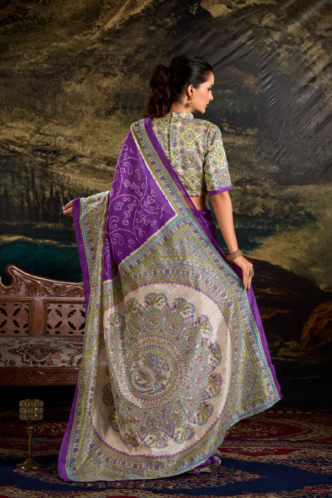 Fusion of Madhubani & Bandhej Saree