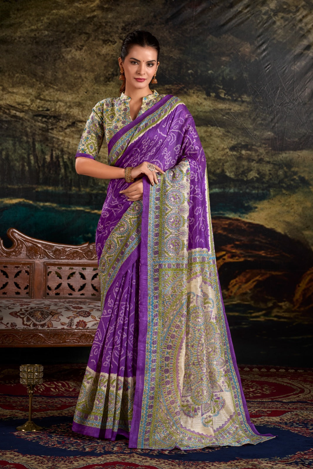 Fusion of Madhubani & Bandhej Saree