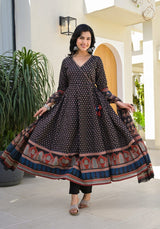 Red & Black Anarkali Heavy Pure Cotton Suit