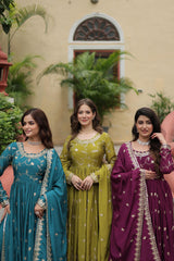 Rama, Parrot & Wine Sharara Suit