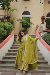 Rama, Parrot & Wine Sharara Suit