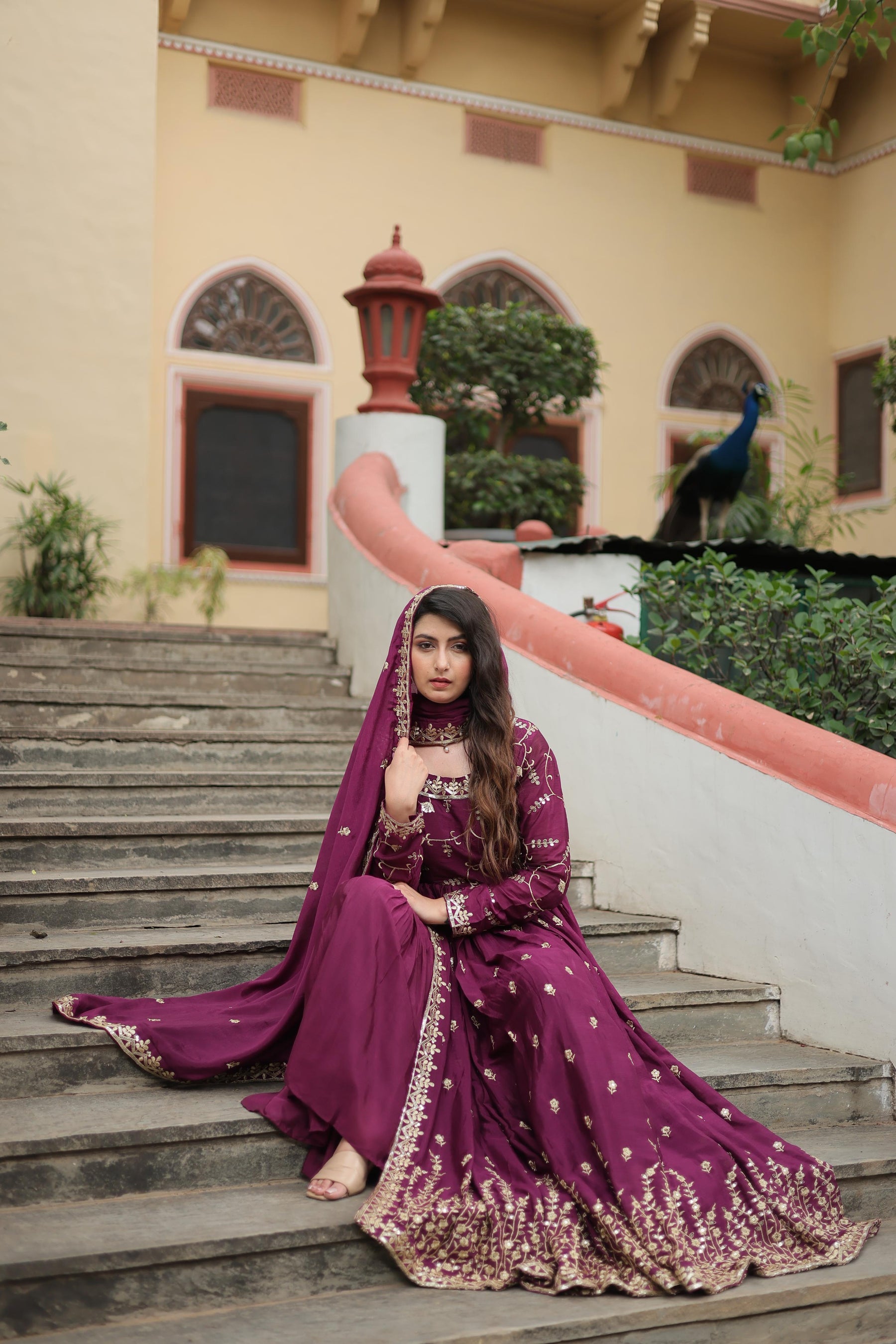 Rama, Parrot & Wine Sharara Suit