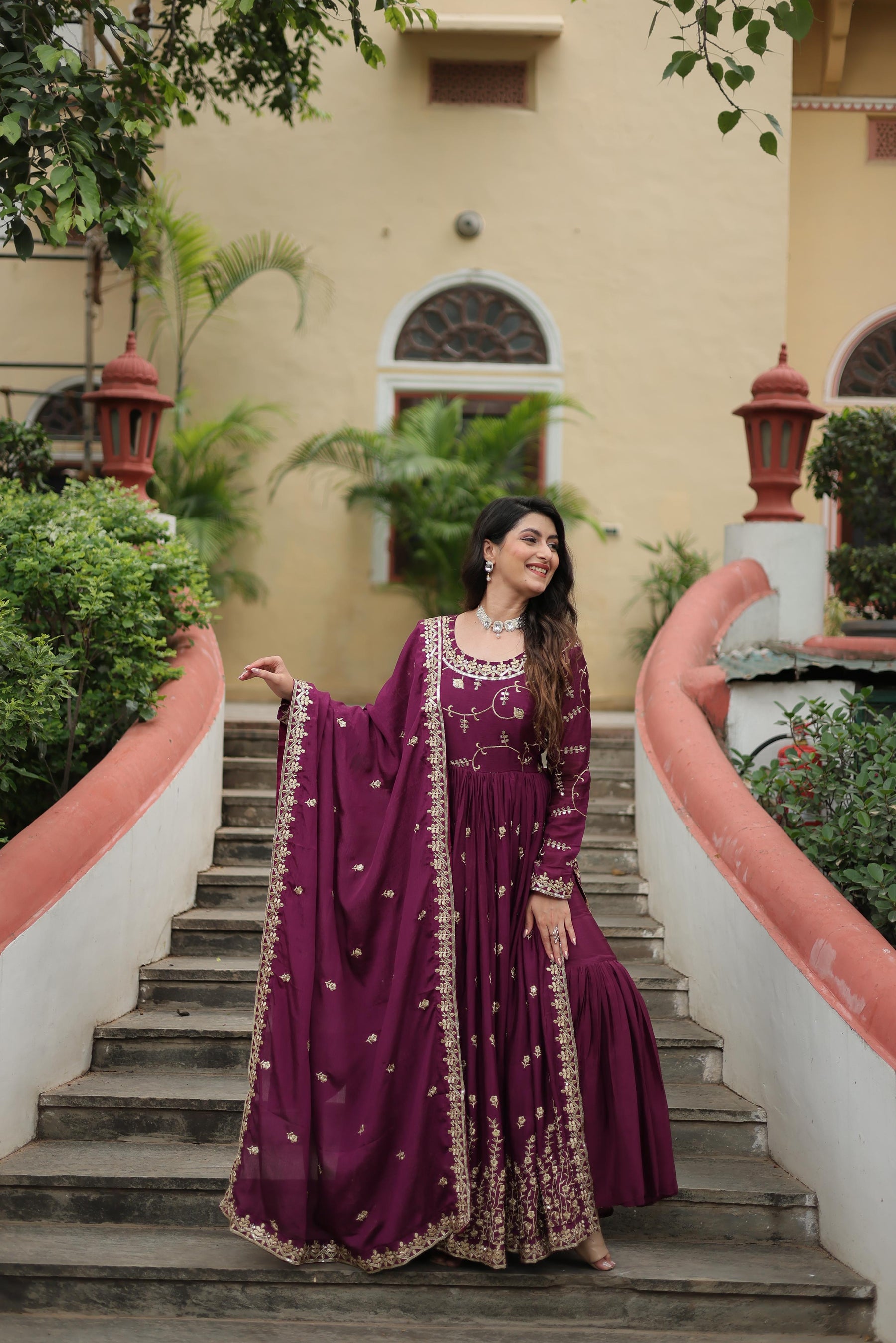 Rama, Parrot & Wine Sharara Suit