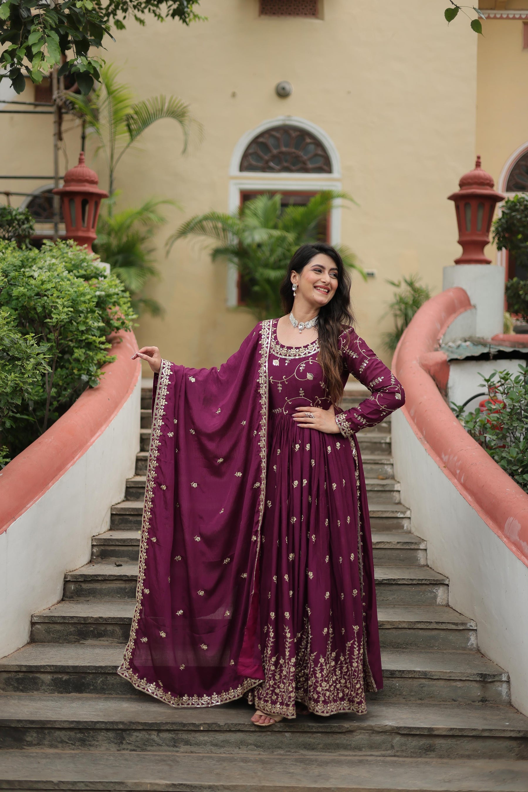 Rama, Parrot & Wine Sharara Suit