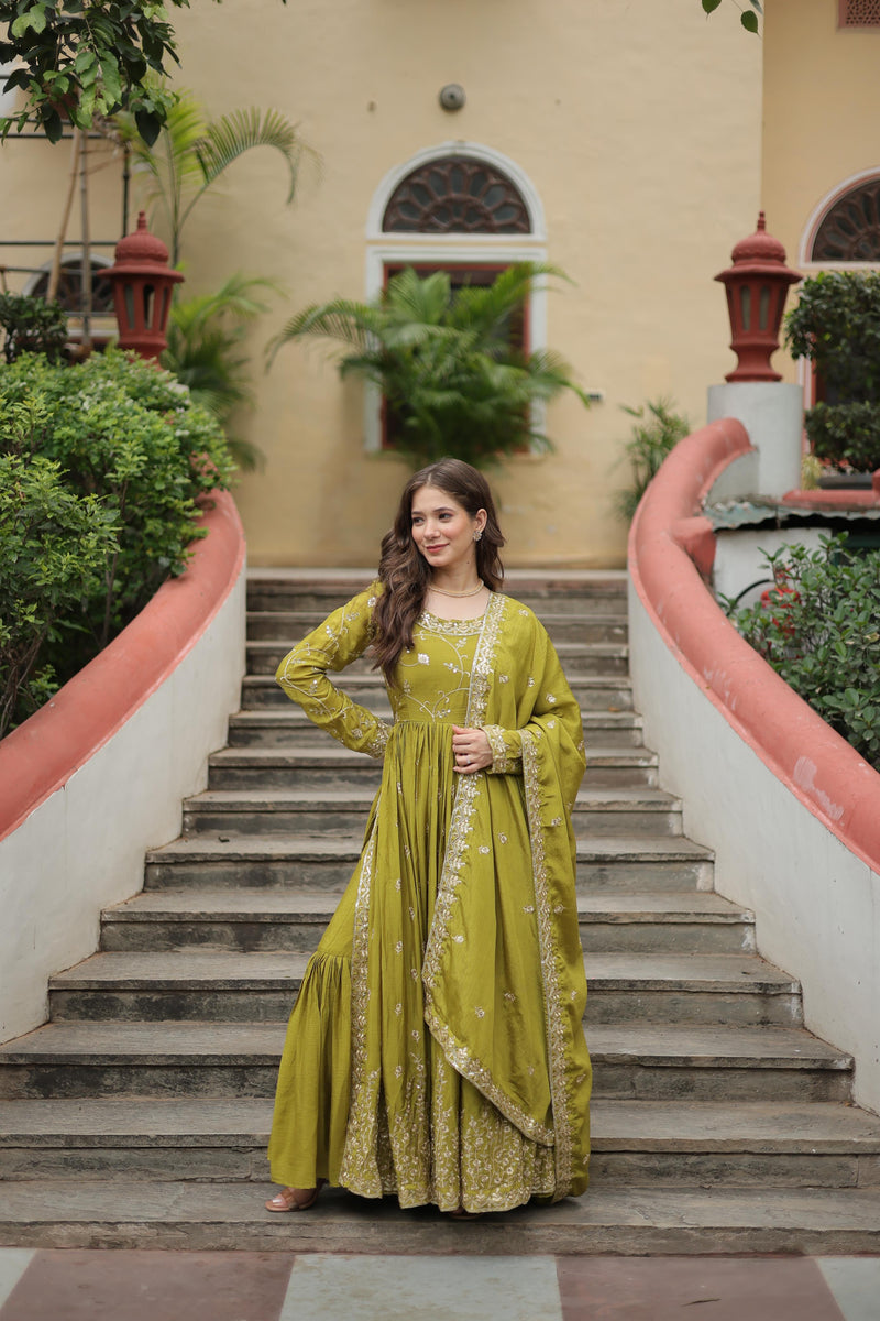 Rama, Parrot & Wine Sharara Suit