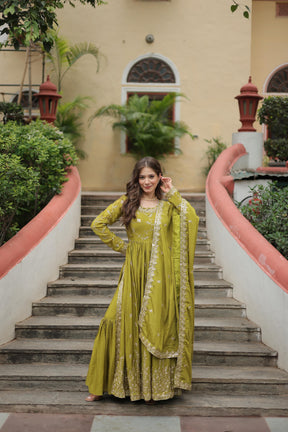 Rama, Parrot & Wine Sharara Suit