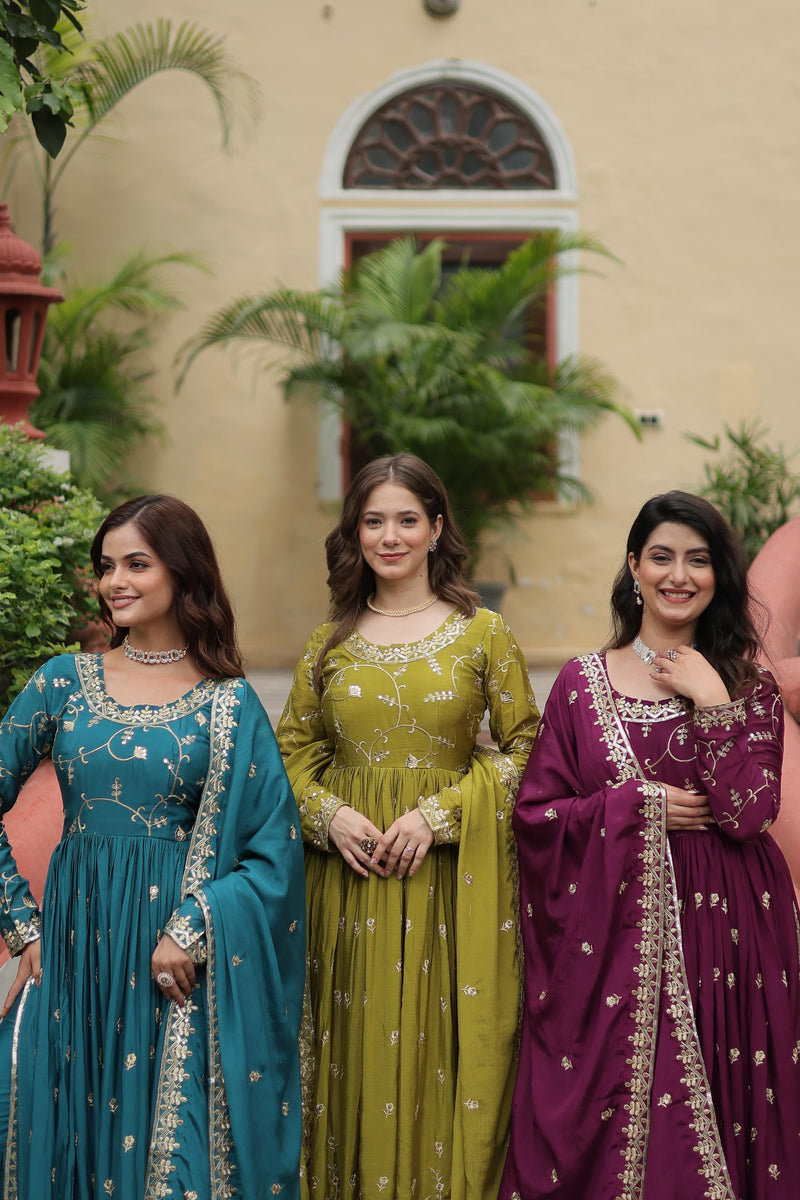 Rama, Parrot & Wine Sharara Suit