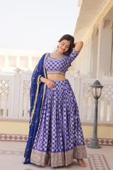 Blue , Red & Wine Viscose Jacquard with Sequins Embroidery Lehenga Choli