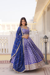 Blue , Red & Wine Viscose Jacquard with Sequins Embroidery Lehenga Choli