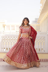 Blue , Red & Wine Viscose Jacquard with Sequins Embroidery Lehenga Choli