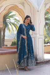 Yellow , Blue Faux Georgette with intricate Zari & Sequins Embroidery Gown.