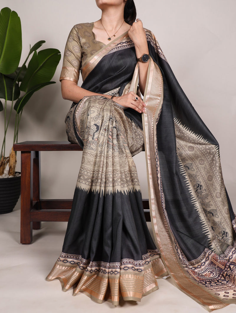 Tussar Silk Printed Saree