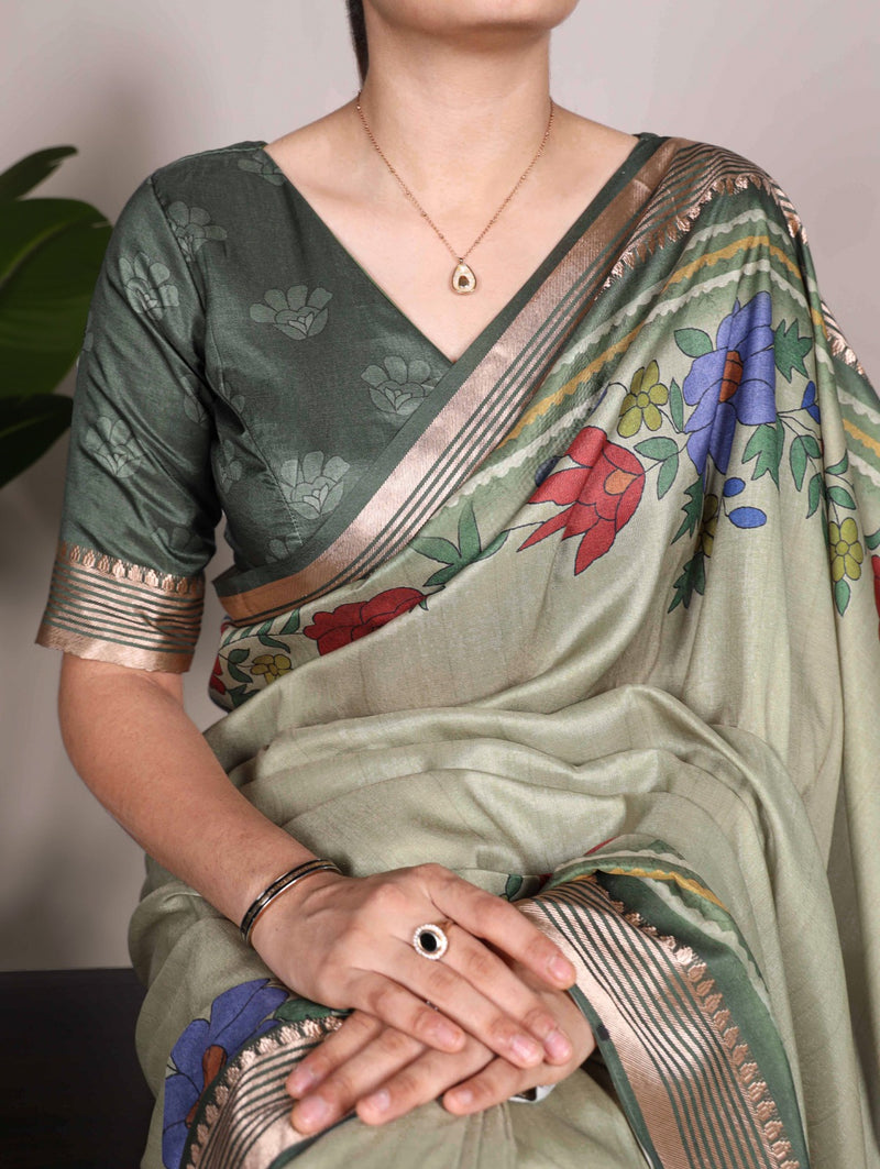 Tussar Silk Printed Saree