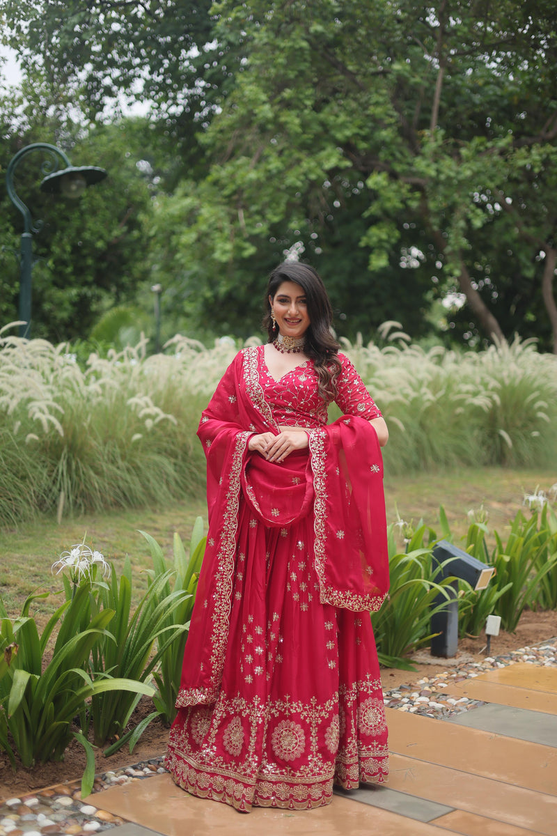 Red Rangoli Silk Lehenga Choli