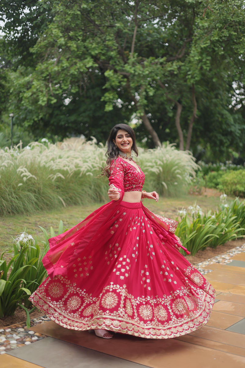 Red Rangoli Silk Lehenga Choli