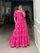 Parrot Green & Pink Georgette Gown Collection