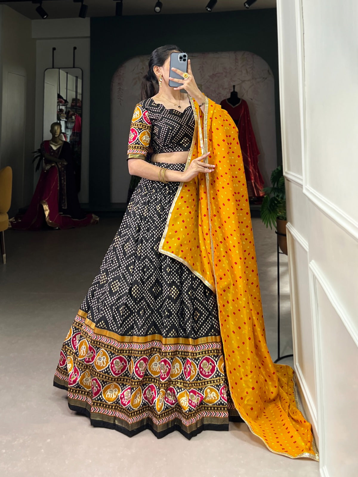 Bandhej & Patola Tussar Silk Lehenga Choli