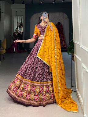 Bandhej & Patola Tussar Silk Lehenga Choli
