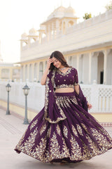 Wine Embroidered Fully Flared Georgette Lehenga Choli