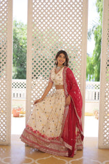 White & Yellow Pure Viscose Jacquard Lehenga Choli