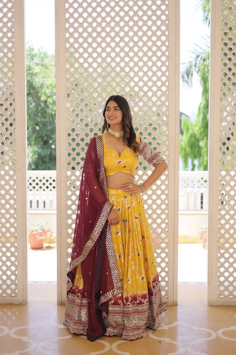 White & Yellow Pure Viscose Jacquard Lehenga Choli