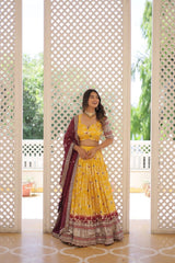 White & Yellow Pure Viscose Jacquard Lehenga Choli