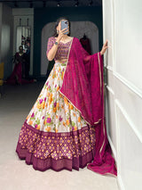 Pink Floral & Patola Print Tussar silk lehenga choli