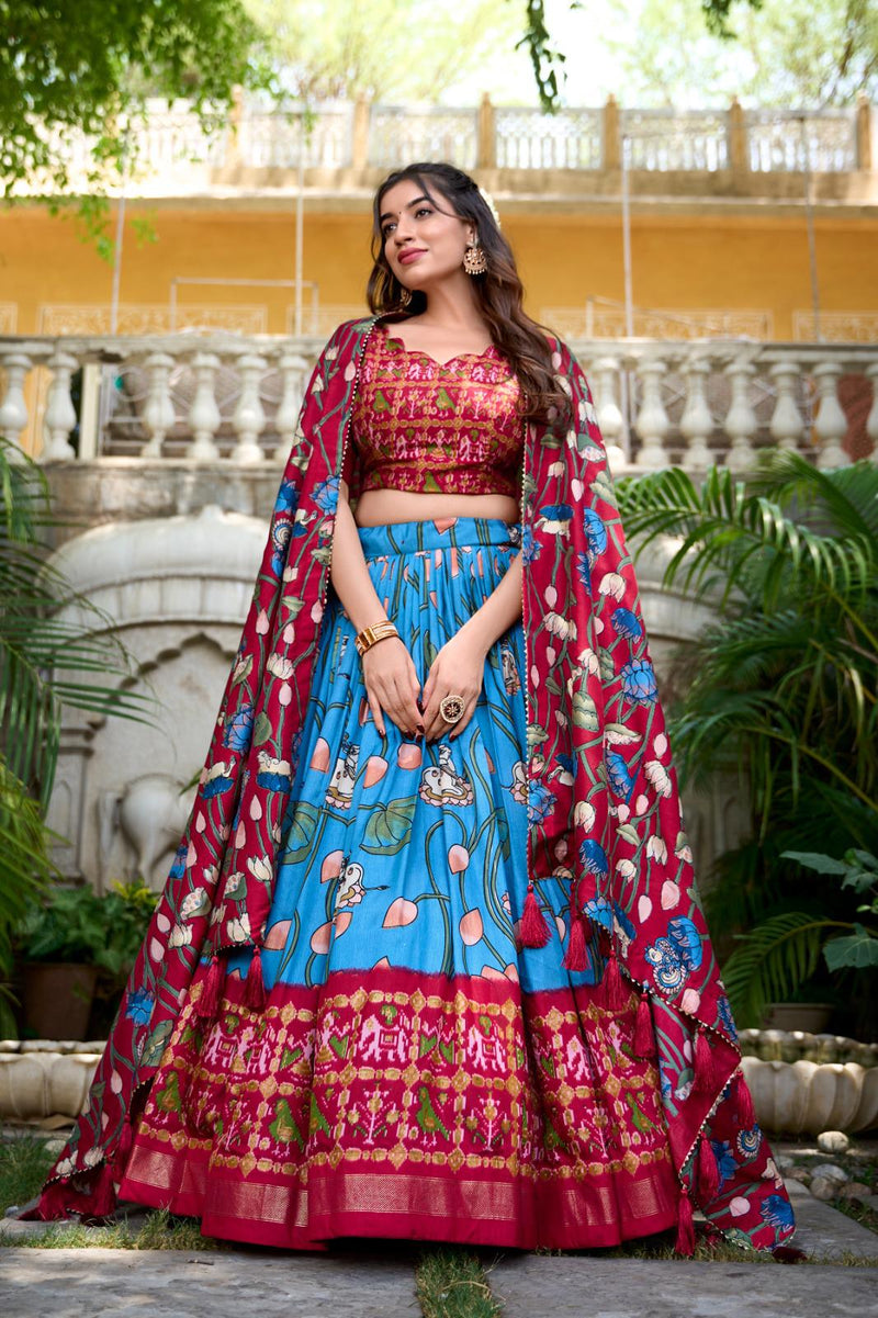 Pichwai & Patola Print Tussar Silk Lehenga Choli