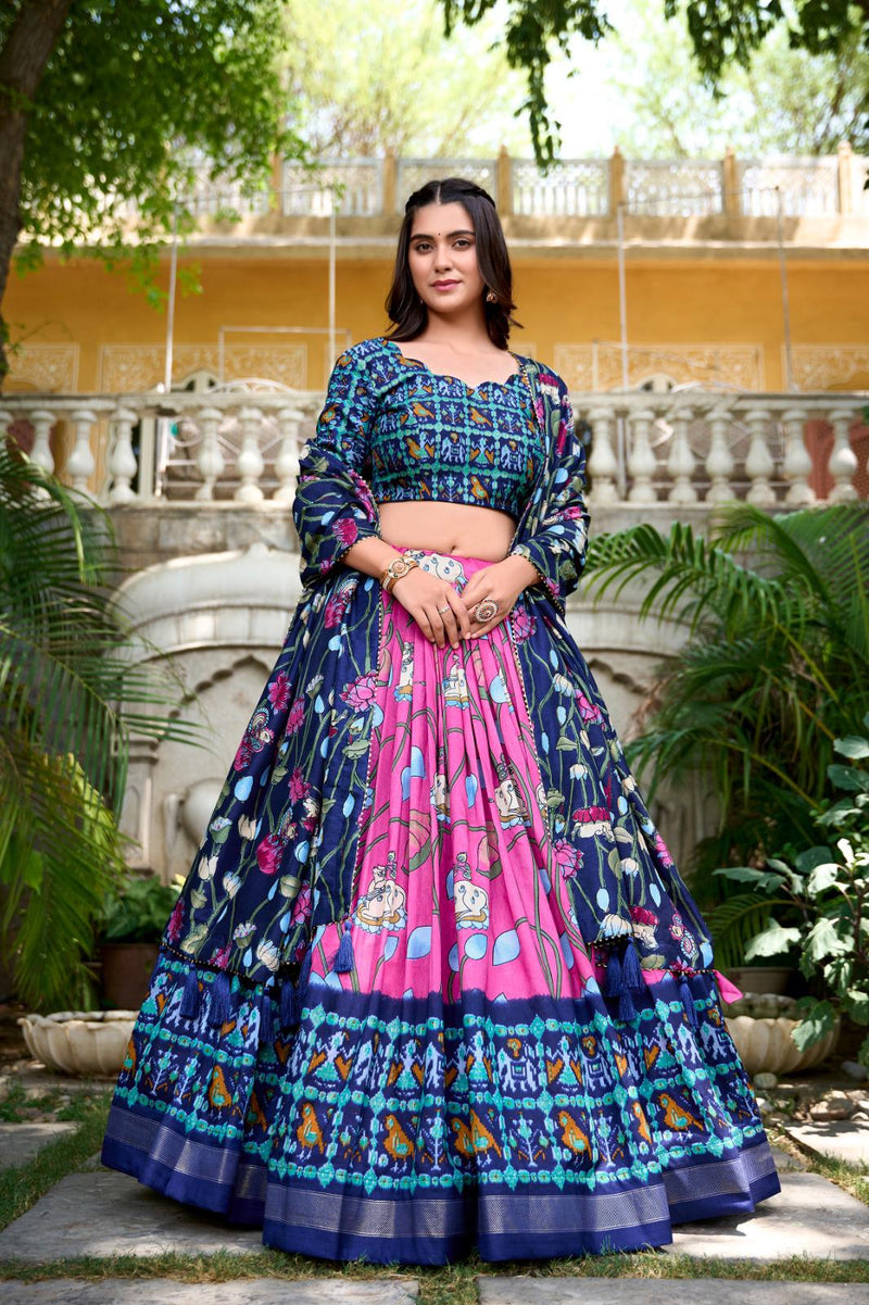 Pichwai & Patola Print Tussar Silk Lehenga Choli