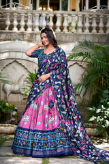 Pichwai & Patola Print Tussar Silk Lehenga Choli